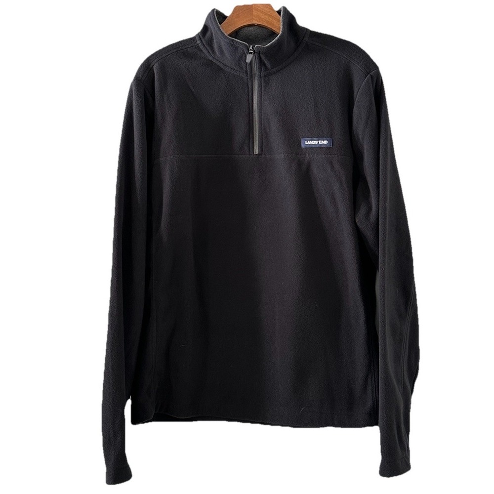 Lands End Men's Tall Anyweather Quarter Zip‎ Fleece Pullover Black Medium New